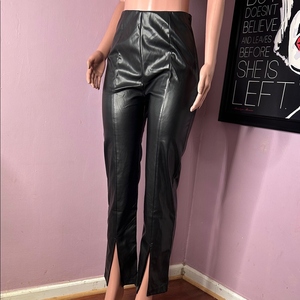 GREY LAB Black Cropped Leather Pants